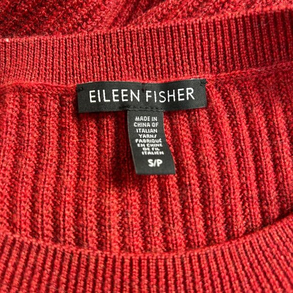 Eileen Fisher Women Red Merino Wool Ribbed Knit Crew Neck Sweater Small Pullover - Picture 3 of 7